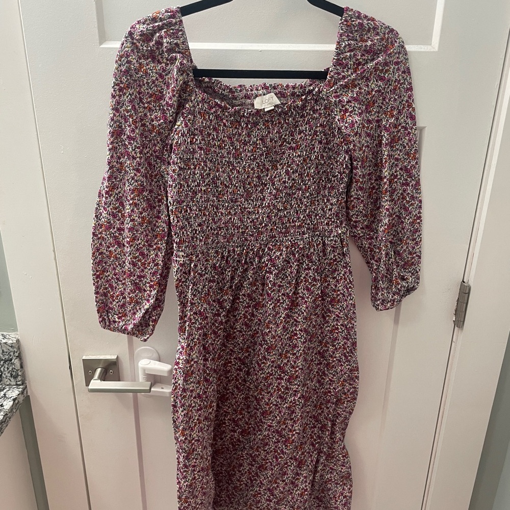 LOFT Long Sleeve Floral Dress - Pink and Purple